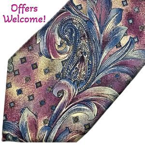 Windsor 100% Silk Tie Purple Magenta Pink Blue Paisley Vintage 1990s 90s Friends